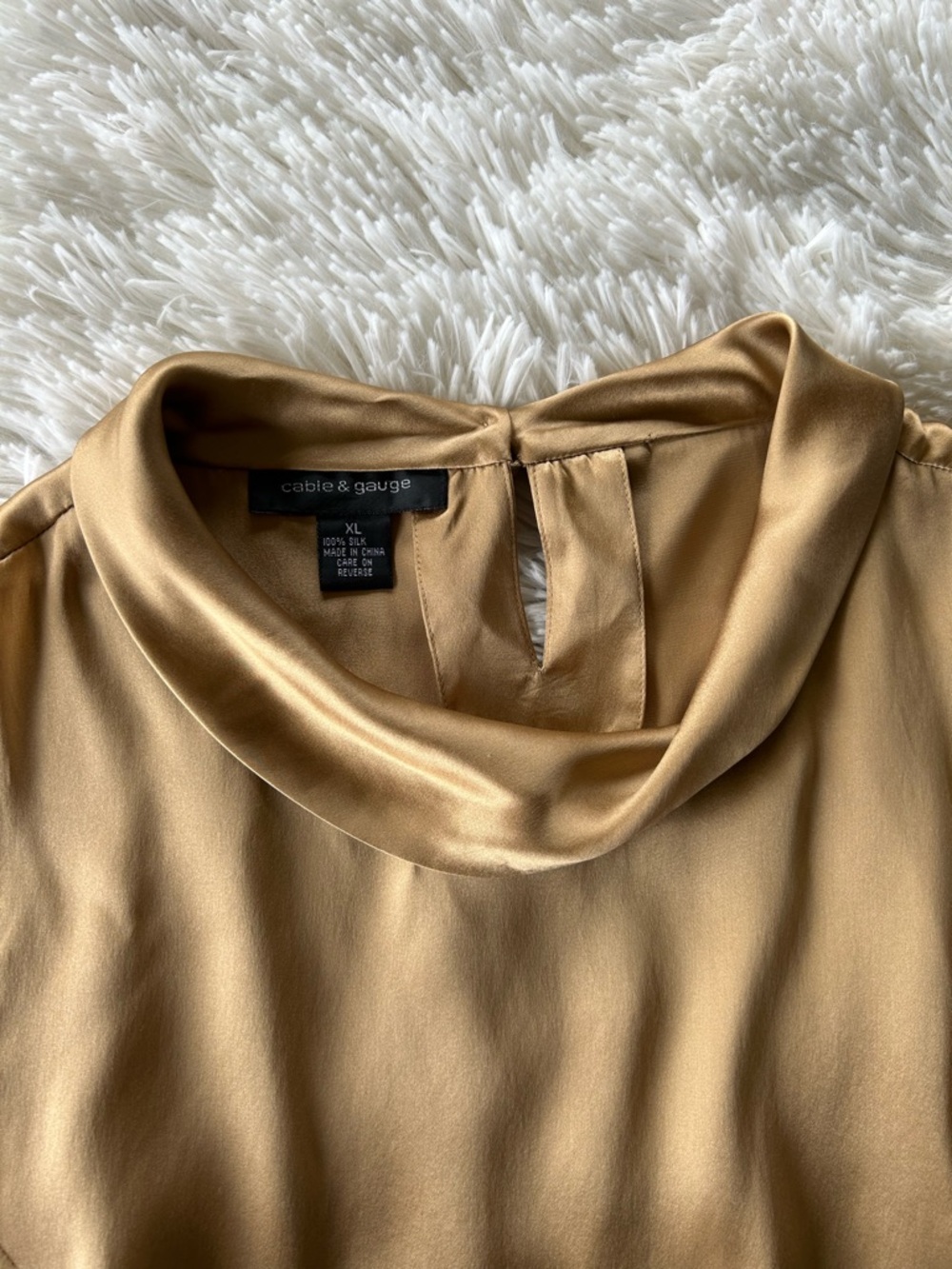 Cable & Gauge | 100% Silk Cowl Neck Gold Blouse - Picture 2 of 9